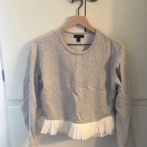 Gray Long Sleeve Top with White Pleated Hem